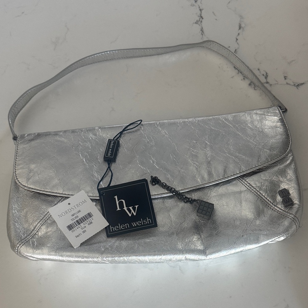 Silver Leather Clutch Bag